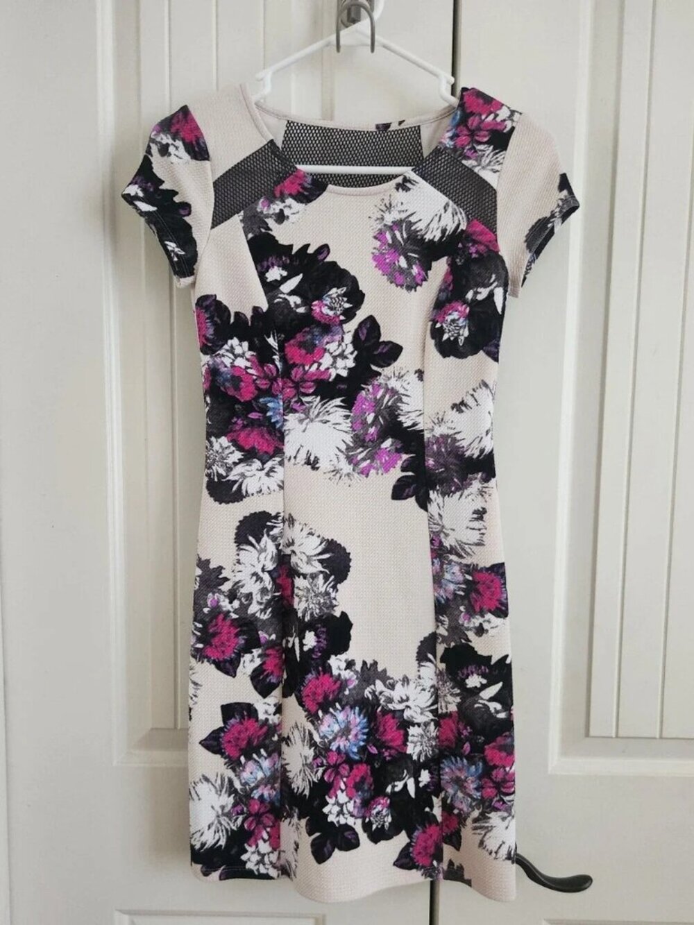 INC International Concepts Short Sleeve Mini Dress Mesh Black & Pink NWT Size PP
